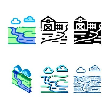 River variations landscape in countryside icon vector outline Stock Illustration