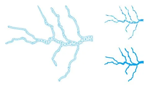 River Vector Mesh Network Model and Triangle Mosaic Icon Stock Illustration