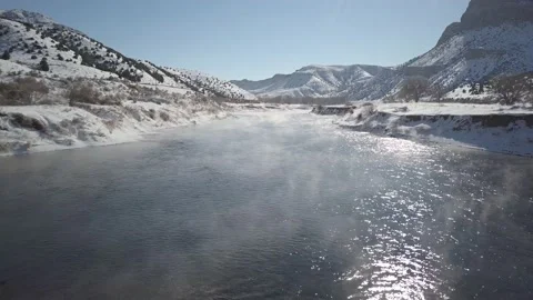 River on very cold day with steam Stock Footage 166128090