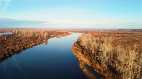 River view from bird flight. Stock Footage 96296223