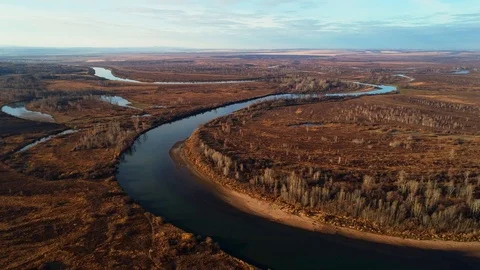 River view from bird flight. Stock Footage 96296391