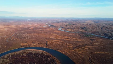 River view from bird flight. Stock Footage 96296469