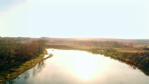 River view from bird flight. Stock Footage 96296568