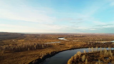River view from bird flight. Stock Footage 96296663