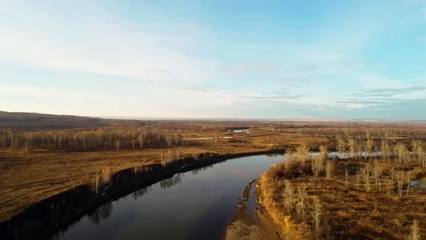 River view from bird flight. Stock Footage 96298355