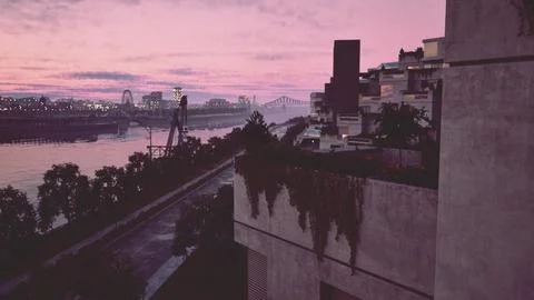 River View With Bridge in the Background Stock Illustration