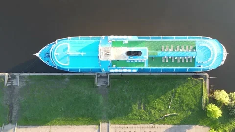 River view cruise ship moored to the shore landscape tour Stock Footage 199972352