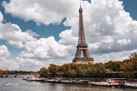 River view of Eiffel Tower 库存照片