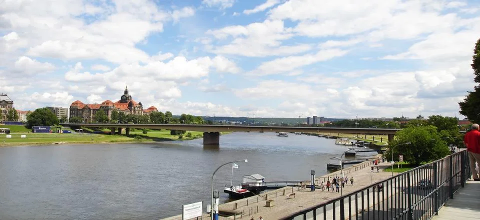 River view in historical part of dresden, germany Stock Photos