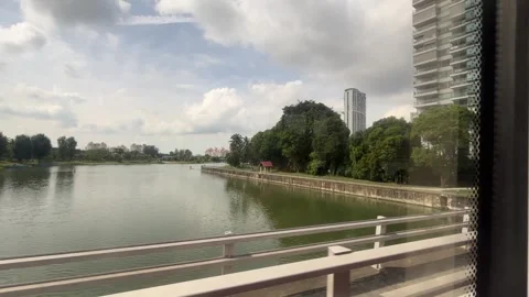 River View Outside Bus Transportation City with Trees and Building Stockbeeldmateriaal 332633537