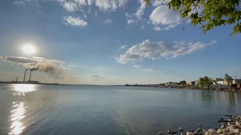 River view on power plant Video stock 229451484