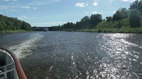 River view from the stern of a moving ship Stock Footage 35703428