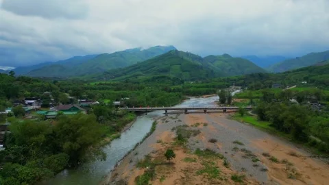 River View from the top of the mountains down the vally bridge and small to.. Video stock 235818026
