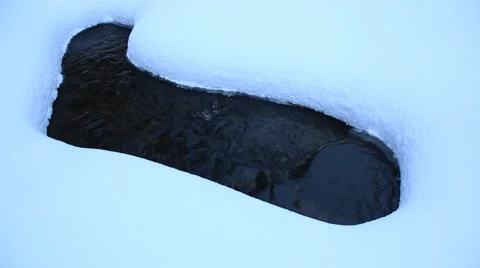 River visible through a opening in the ice Stock Footage 35543602