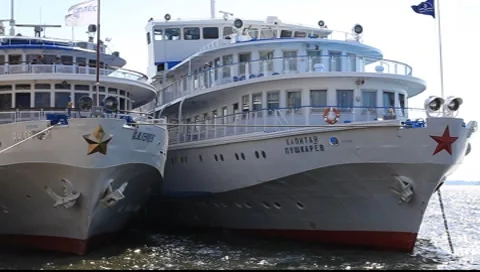River Volga boats Stock Footage 7906946