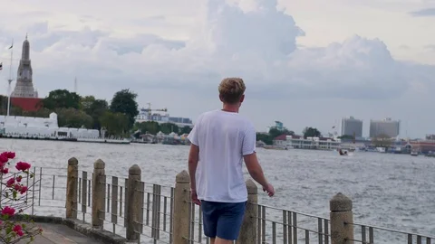 River Walk Man Stock Footage 98042623