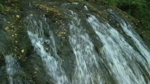 River Water Cascading Down On Rocks. closeup, tilt-down panning Stock Footage 284338753