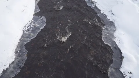 River water flow among snow and ice Stock Footage 94578866