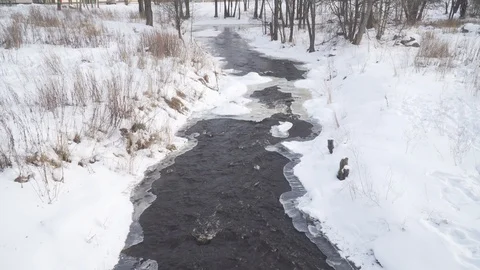River water flow among snow and ice Stock Footage 94613182