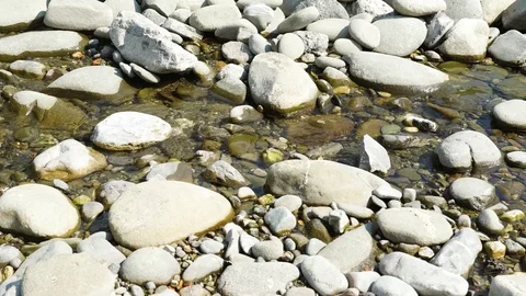 River water flowing among white stones closeup, 4K 스톡 동영상 76109375