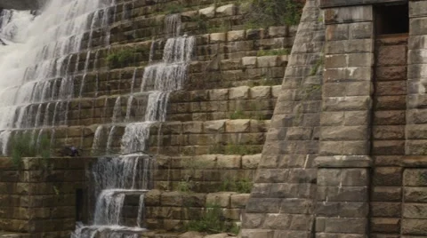 River water flowing from dam Stock Footage 61134136