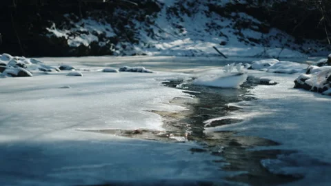 River water flowing during winter day with foamy and bubbly waves Stock Footage 323767423