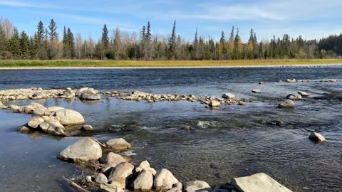 River water flowing over rocks on a beautiful the fall day Stockbeeldmateriaal 237166718