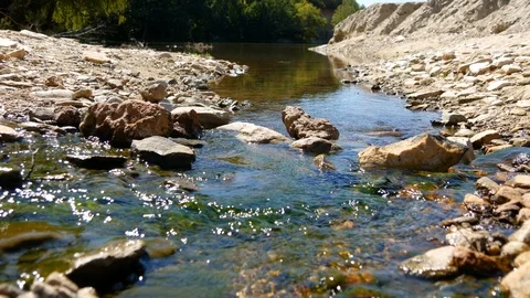 River Water Flowing in the Summer Towards Lake Stock Footage