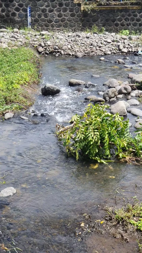 River water flows a little between the rocks Stock Footage 330855281