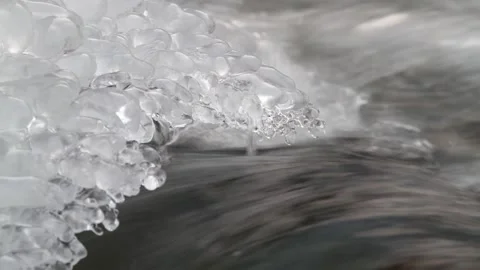 River water flows quickly near the ice floe Stock Footage 148062849
