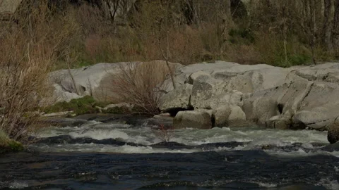 River water gently cascading over rocks Stock Footage 335462757