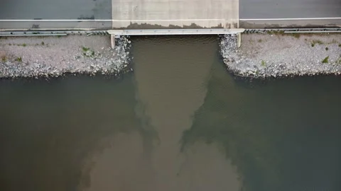 River water mixing into lake aerial view | Stock Video | Pond5