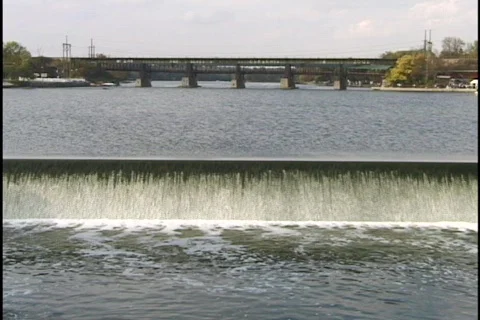 River Waterfall with Bridge Stock Footage 298275