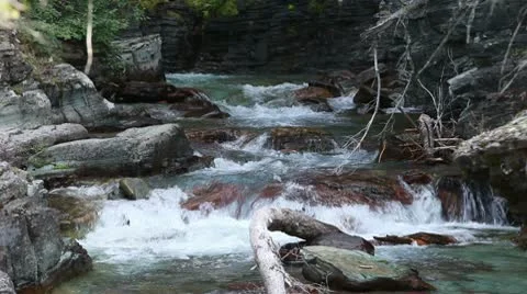 River waterfall canyon glacier park P HD 0506 Stock Footage 10594702