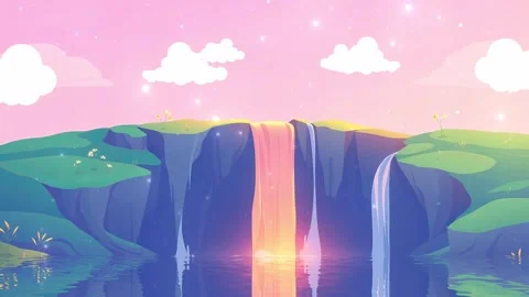 River Waterfall Field Sky View: River Waterfall in A Land Field With Clear Sky Stock Footage 306505170
