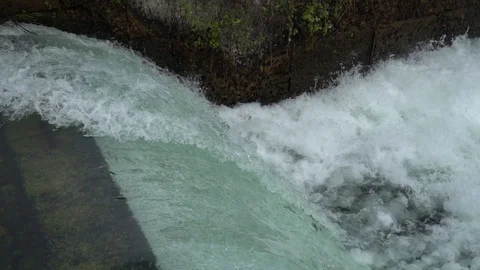River waterfall - flowing and splashing water in cold river Stock Footage 92856485
