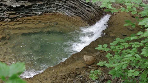 River waterfall in forest. Layered rocks. Ukraine, Carpathian Mountains Stock Footage 119454009
