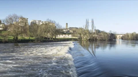 River WaterFall in front of Cathedral Saint Etienne, Timelapse, France, Limoges Video stock 146471495