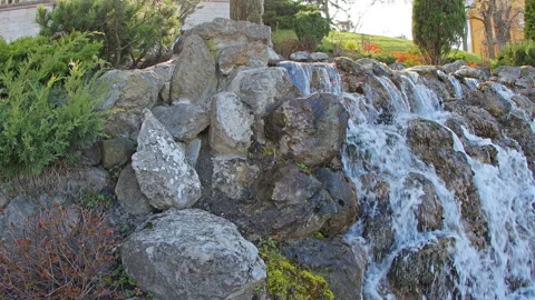 River waterfall. Park lake waterfall. Stock Footage 155276554