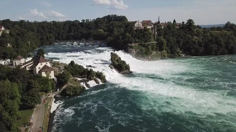 River, Waterfall, Rheinfall, Wasserfall, Fluss, Aerial, Luftaufnahme, 4K 스톡 동영상 90357244