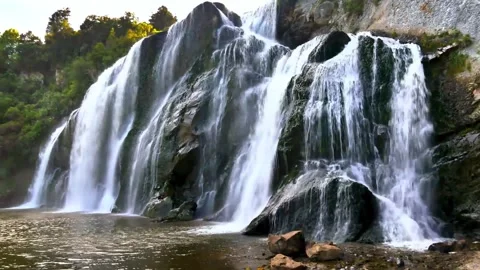 River waterfall seen from water surface, split view over and under water. slow m Stock Footage 288649294