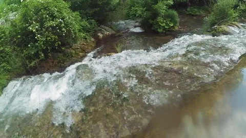 River waterfall top view with camera movement Stock Footage 135612608