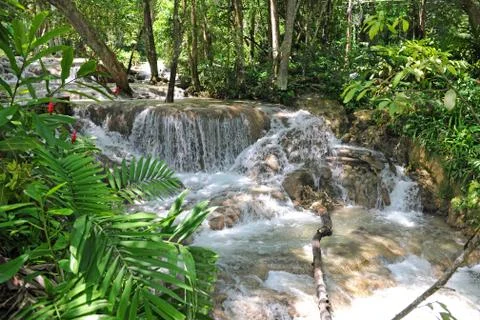 River waterfall in tropical forest Stock Photos