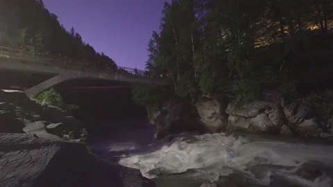 River waterfall at winter with Bridge NIght Timelapse Stock Footage 160771451