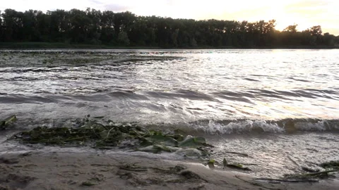 River wave in slow motion at sunset Stock Footage 138715209