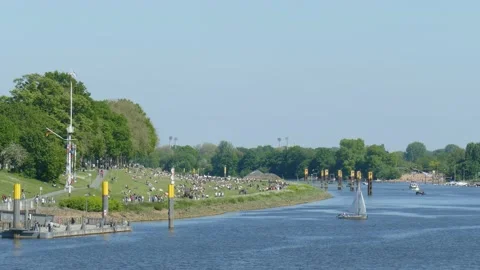 River Weser with Easter dike, Bremen, Germany, Europe Video stock 168347460