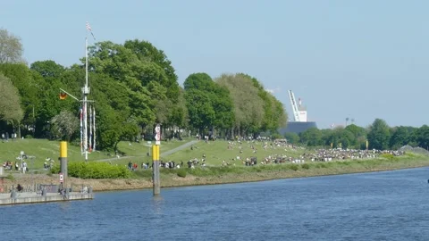 River Weser with Easter dike, Bremen, Germany, Europe Stock Footage 168347467