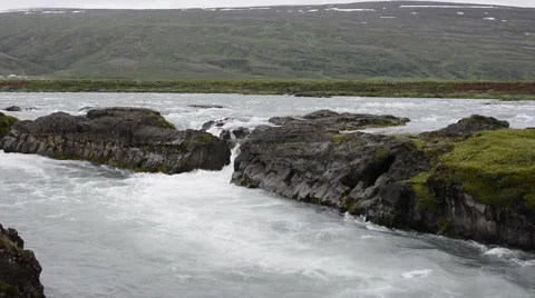 River that will in a moment become famous Godafoss waterfall, Iceland Stock Footage 40875080