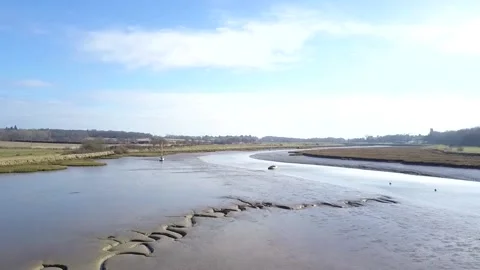 River wind boat pass rise Drone Shot Stock Footage 140509028