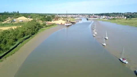 River Wind Drone Shot and flood Barrier Stock Footage 140509134